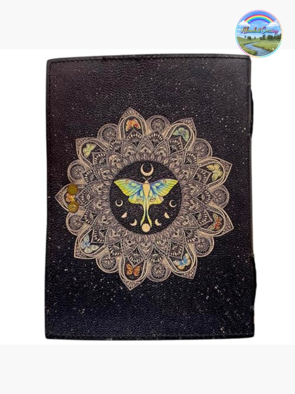 Vintage Handmade Leather Journal with Lock Clasp Luna Moths Print - Picture 5 of 6